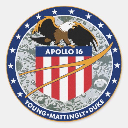 Apollo 16 NASA Mission Patch Logo Ronde Sticker (Voorkant)