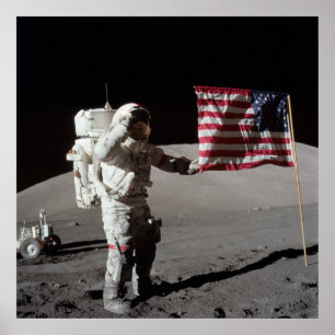 Apollo 17 Astronaut Salutes American Flag Poster
