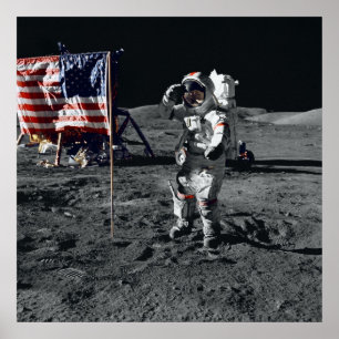 Apollo 17 Astronaut Salutes American Flag Poster