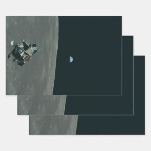 Apollo Maanlander en Aarde boven de maan Inpakpapier Vel