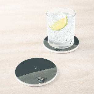 Apollo Maanlander en Aardopkomst boven de Maan Zandsteen Onderzetter