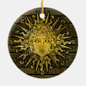 Apollo Sun-symbool op Grieks sleutelpatroon Keramisch Ornament (Achterkant)