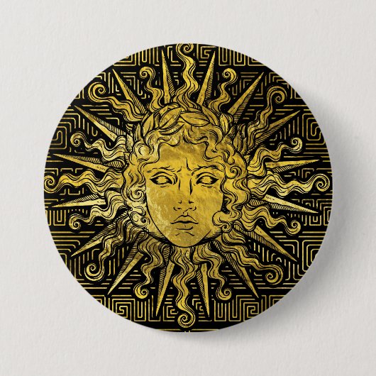 Apollo Sun-symbool op Grieks sleutelpatroon Ronde Button 7,6 Cm (Voorkant)