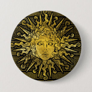 Apollo Sun-symbool op Grieks sleutelpatroon Ronde Button 7,6 Cm