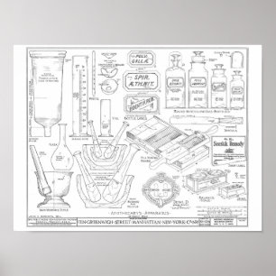 Apothecaire gereedschappen flessen kunst illustra poster