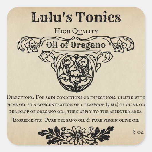 Apothecaire stijllabels vierkante sticker (Voorkant)