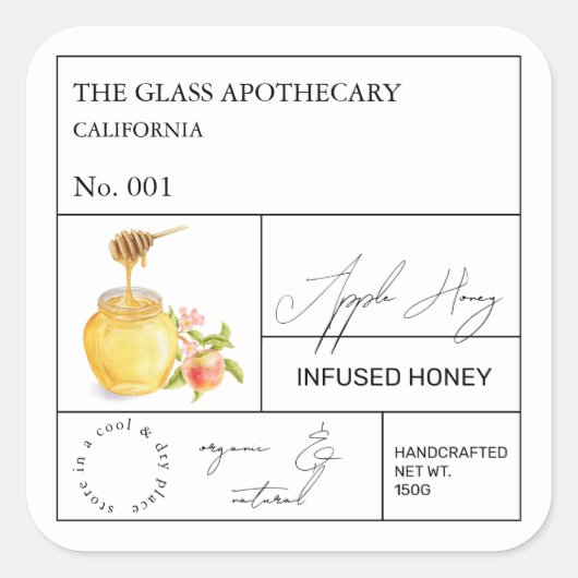 Apothecary Apple Infused Honey Label (Voorkant)
