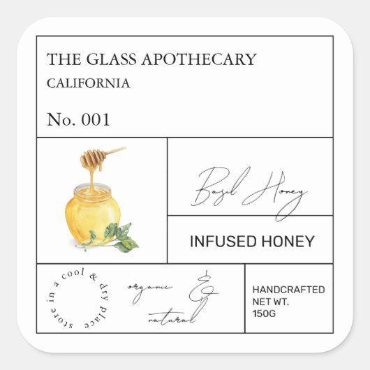 Apothecary Basil Infusé Miel Étiquette (Devant)