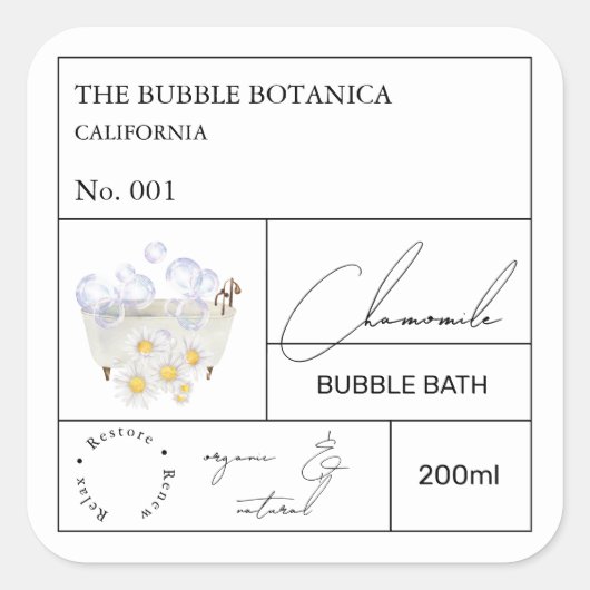 Apothecary Chamomile Bubble Bath Label (Voorkant)