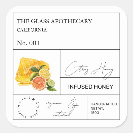 Apothecary Citrus Infused Honey Label (Voorkant)