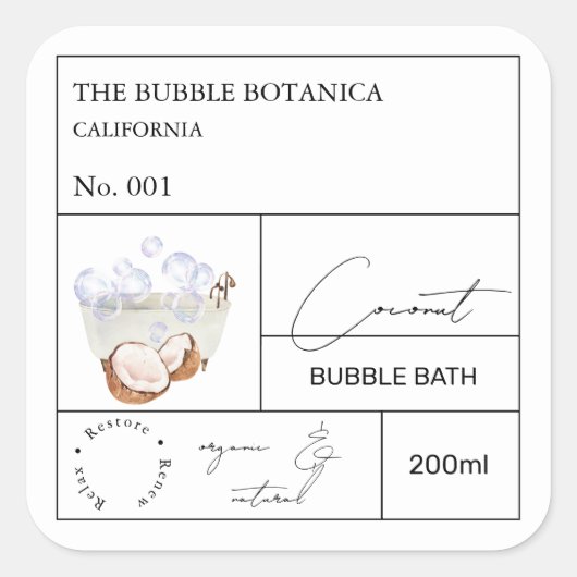 Apothecary Coconut Bubble Bath Label (Voorkant)