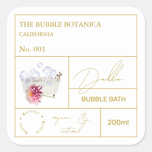 Apothecary Dahlia Bubble Bath Label (Voorkant)