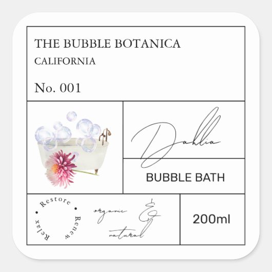 Apothecary Dahlia Bubble Bath Label (Voorkant)