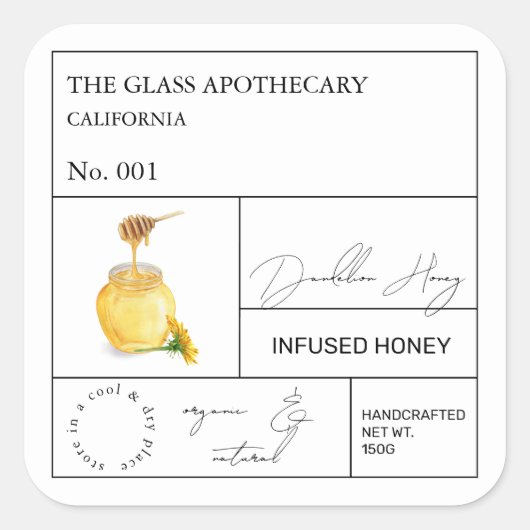 Apothecary Dandelion Étiquette de miel infusé (Devant)
