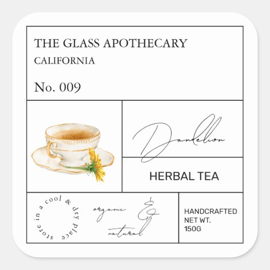 Apothecary Dandelion Herbal Tea Étiquette (Devant)