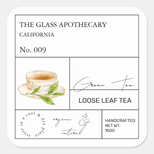 Apothecary Green Tea Loose Leaf Tea Label (Voorkant)