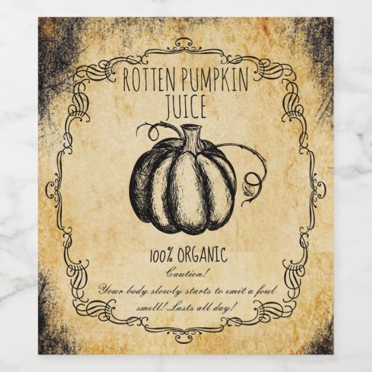 Apothecary halloween  rotte pompoensap wijn etiket (Enkel label)