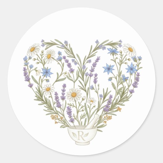 Apothecary Heart Herbal Bouquet Ronde Sticker (Voorkant)