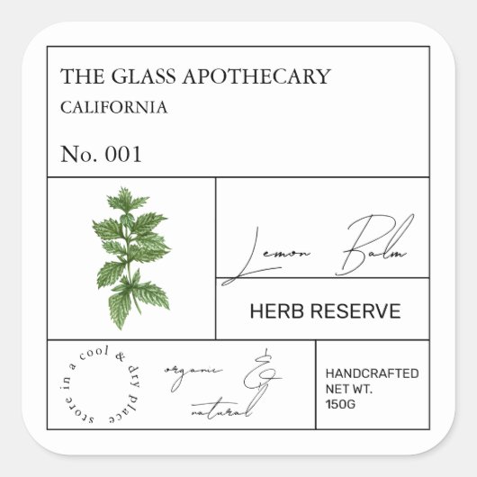 Apothecary Lemon Balm Label (Voorkant)