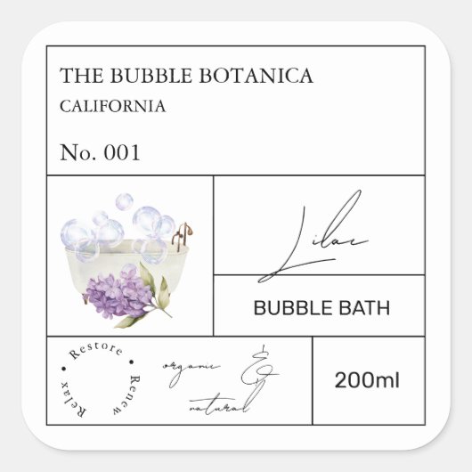 Apothecary Lilac Bubble Bath Label (Voorkant)