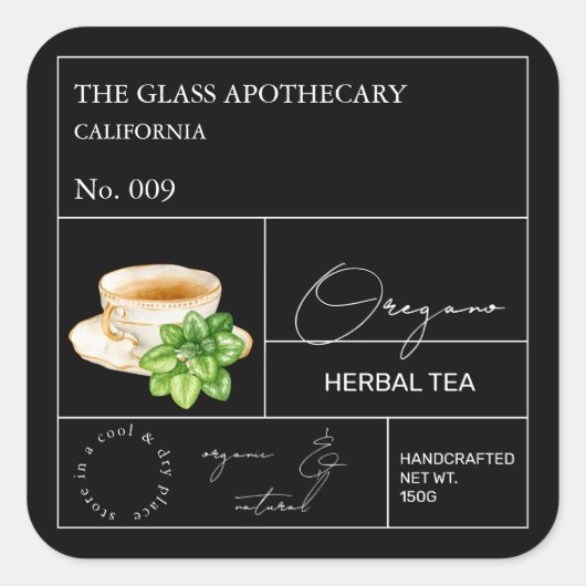 Apothecary Oregano Herbal Tea Label (Voorkant)