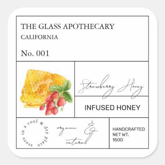 Apothecary Strawberry Infused Honey Label (Voorkant)