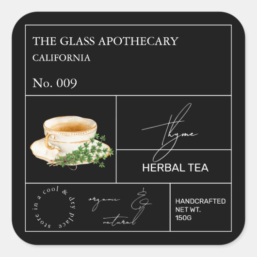 Apothecary Thyme Herbal Tea Label (Voorkant)