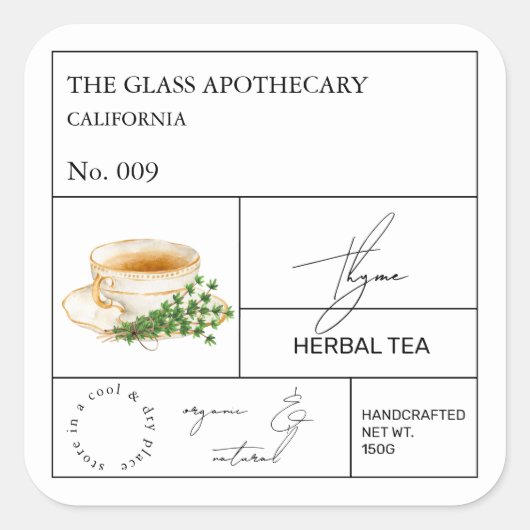 Apothecary Thyme Herbal Tea  Label (Voorkant)