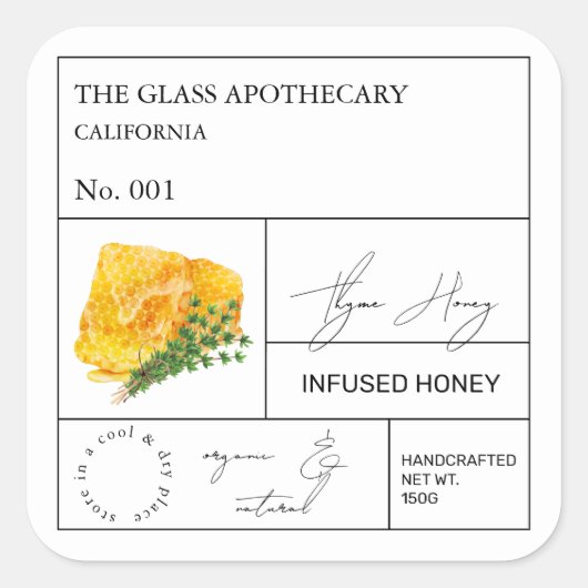 Apothecary Thyme Infusé Miel Étiquette (Devant)