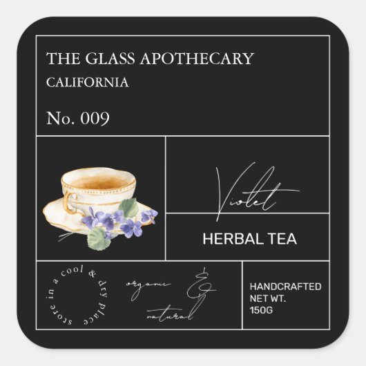 Apothecary Violet Herbal Tea  Label (Voorkant)