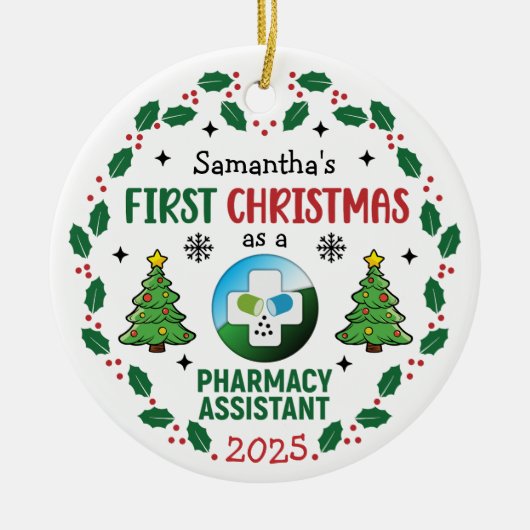 Apotheek Assistent Eerste Kerstdag Gepersonaliseer Keramisch Ornament (Voorkant)