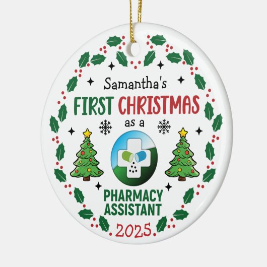 Apotheek Assistent Eerste Kerstdag Gepersonaliseer Keramisch Ornament (Links)