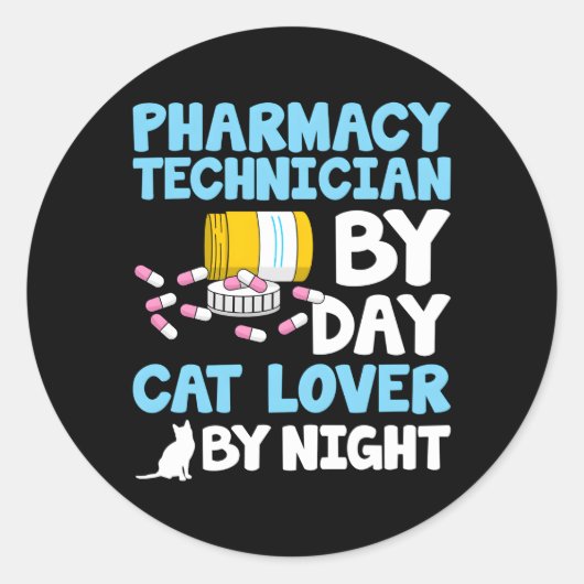 Apotheek Technicus Door Dag Kat Apotheker Tech Ronde Sticker (Voorkant)