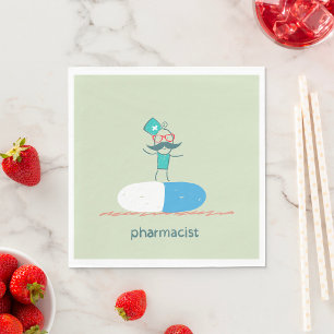 Apotheker op blauwe pilcapsule servet