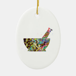 Apotheker Vijzel en Mortier Keramisch Ornament