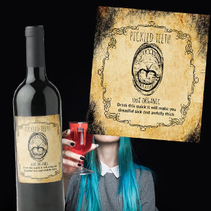 Apothekers halloween vintage tanden plukken wijn etiket