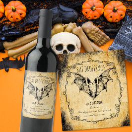 Apothekers Halloween vintage Vleermuisuitwerpselen Wijn Etiket
