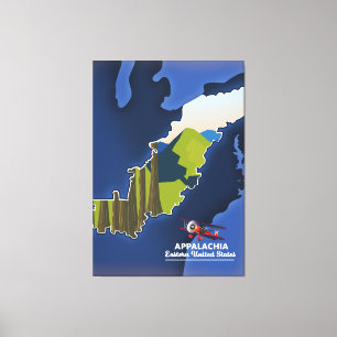 Appalachia Eastern United States reiskaart Canvas Afdruk