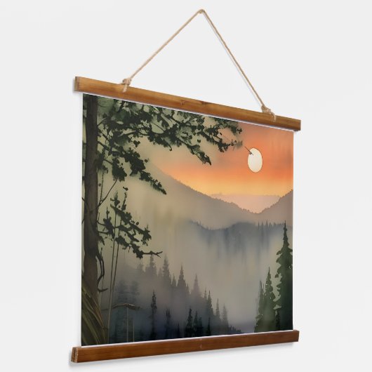 Appalachian Sunrise Waterverf Digital Art Hangend Wandkleed (Gebogen)
