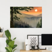 Appalachian Sunrise Waterverf Digital Art Poster (Thuiskantoor)