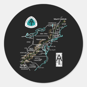 Appalachian Trail Hiking Map Ronde Sticker