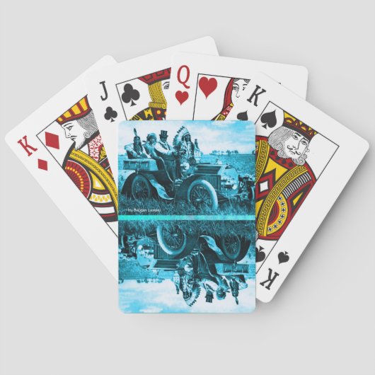 APPARATEN EN GERONIMO DIE EEN MOTORAUTO BESTUDEREN POKERKAARTEN (Achterkant)