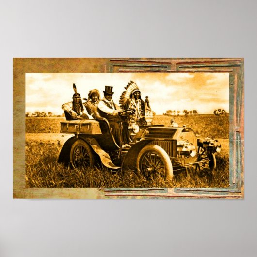 APPARATEN EN GERONIMO DIE EEN MOTORAUTO BESTUDEREN POSTER (Voorkant)