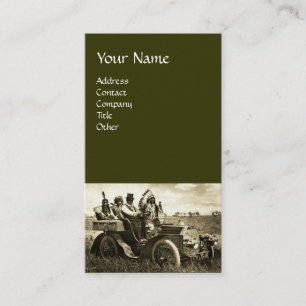APPARATEN EN GERONIMO DIE EEN MOTORAUTO BESTUDEREN VISITEKAARTJE