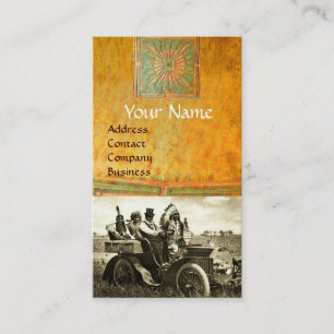 APPARATEN EN GERONIMO DIE EEN MOTORAUTO BESTUDEREN VISITEKAARTJE