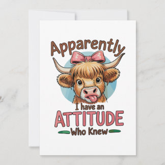 Apparently I Have An Attitude Highland Cow Bow Kaart