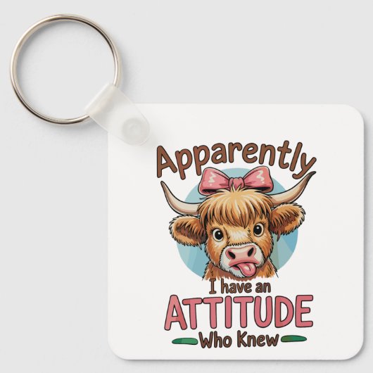 Apparently I Have An Attitude Highland Cow Bow Sleutelhanger (Voorkant)
