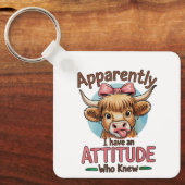 Apparently I Have An Attitude Highland Cow Bow Sleutelhanger (Voorkant)