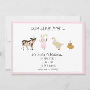 Appel à tous les animaux de fête Fille Invitation