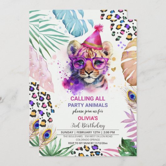 Appel à tous les animaux de fête Invitation d'anni (Devant / Derrière)